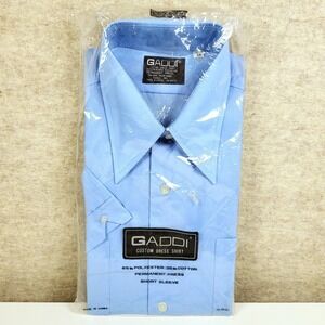 Vintage Dagger Collar Disco Short Sleeve Dress Shirt Mens Size 16 Deadstock 70s